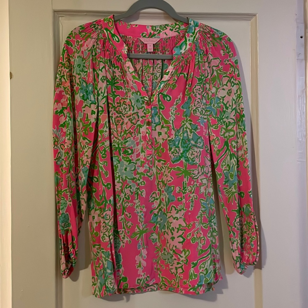 Lilly Pulitzer Elsa 100% silk top in Southern Charm